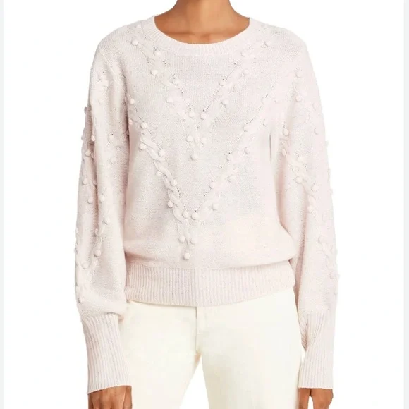 AQUA Cashmere Popcorn Cable Cashmere Sweater Size Medium Heathered Pastel Pink - Picture 1 of 9